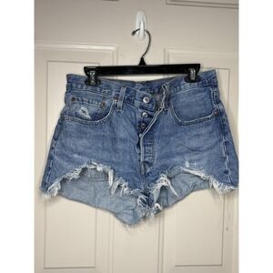 Levis 501 Denim Cutoff  Shorts Women's 31"   Distressed  Button Fly Frayed Hem